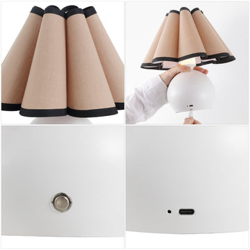 Billie 10.5" Classic Vintage Scalloped Shade Regarcheable/Cordless Dimmable Integrated LED Table Lamps